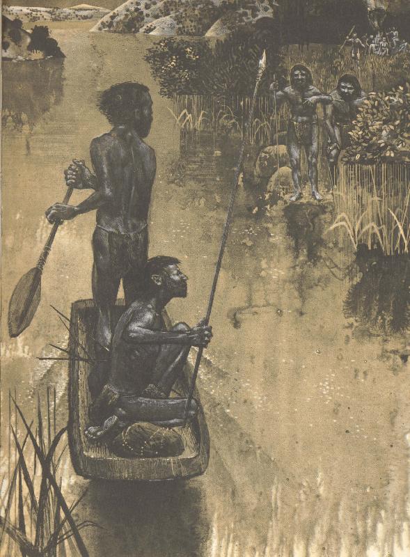 william r clark under orakneliga generarioner drev stenalderns stammar omkring over de stora landomradena. oil painting image